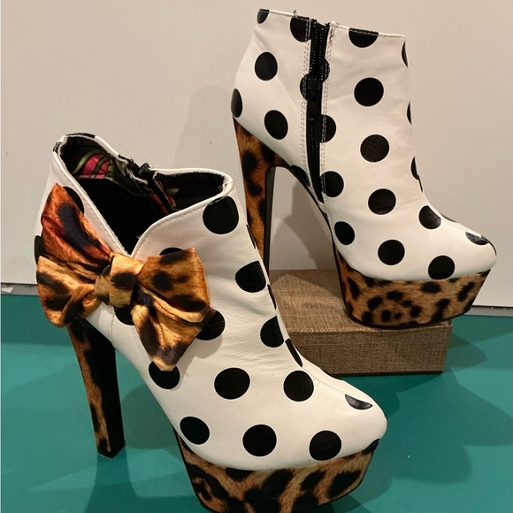 Iron Fist Stylish Polka Dot and Leopard Print Platform Heels Size 8 - Picture 3 of 7